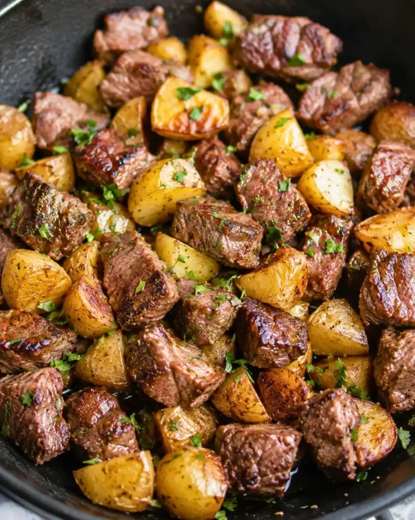Garlic Butter Steak Bites and Potatoes