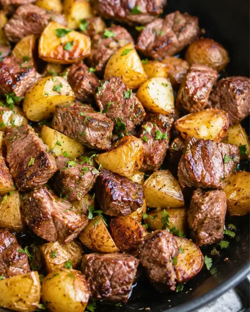 Garlic Butter Steak Bites and Potatoes
