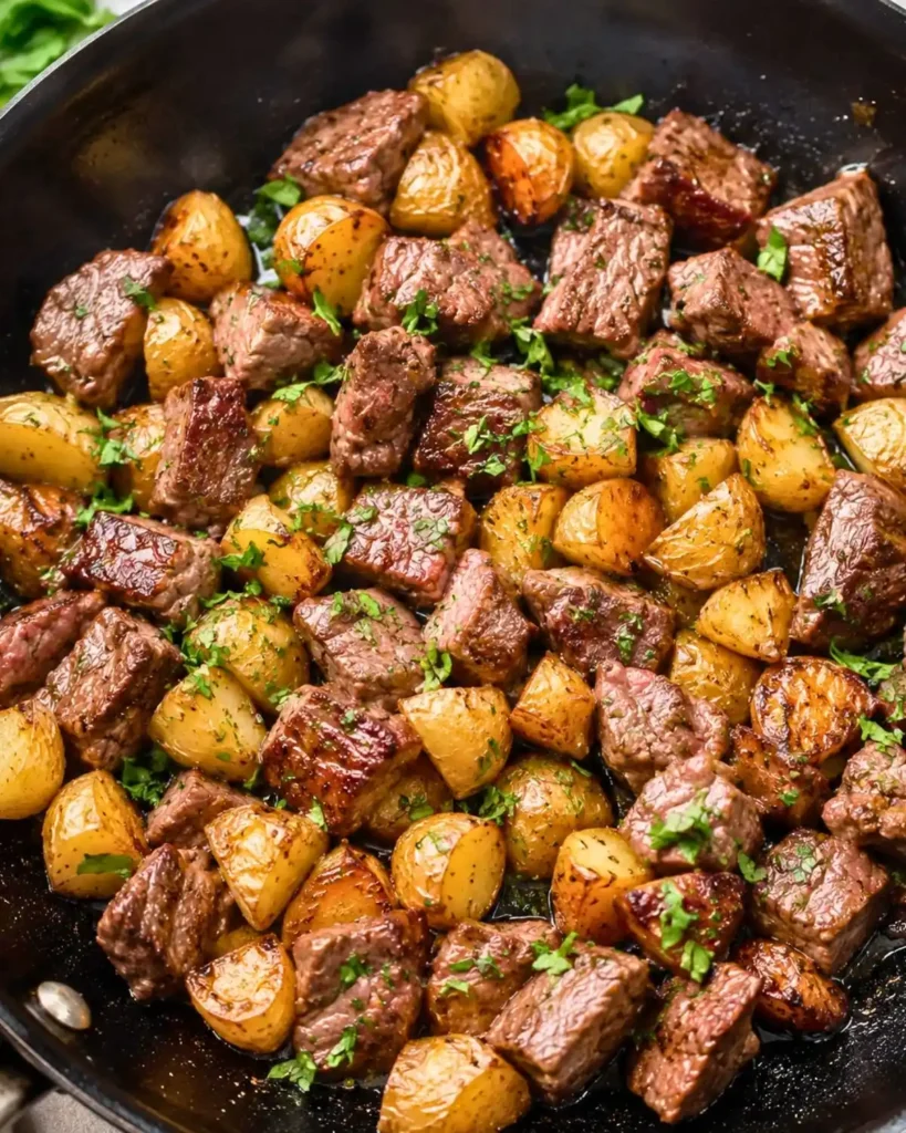 Garlic Butter Steak Bites and Potatoes