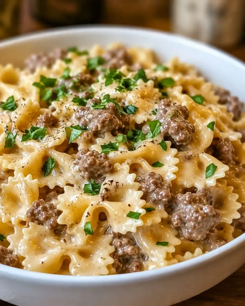 Beef and Bowtie Pasta with Alfredo Sauce 5 Beef and Bowtie Pasta with Alfredo Sauce
