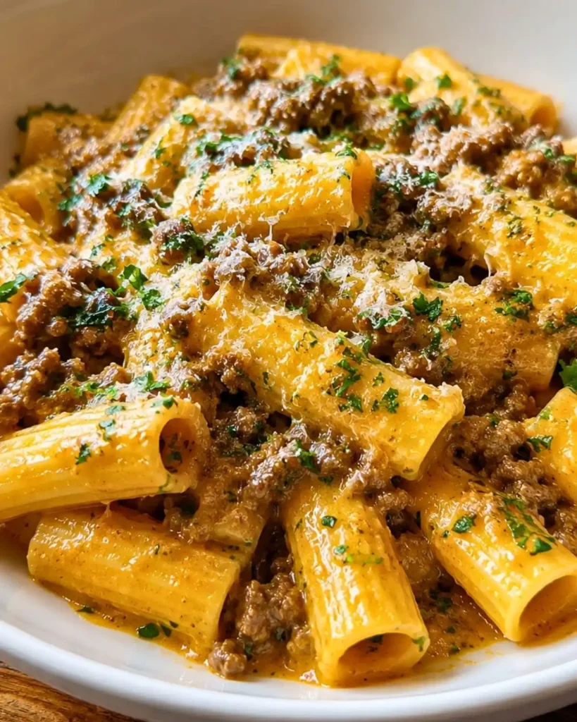 Creamy Parmesan Beef Rigatoni with Garlic Butter Sauce: Comfort Food at Its Best
