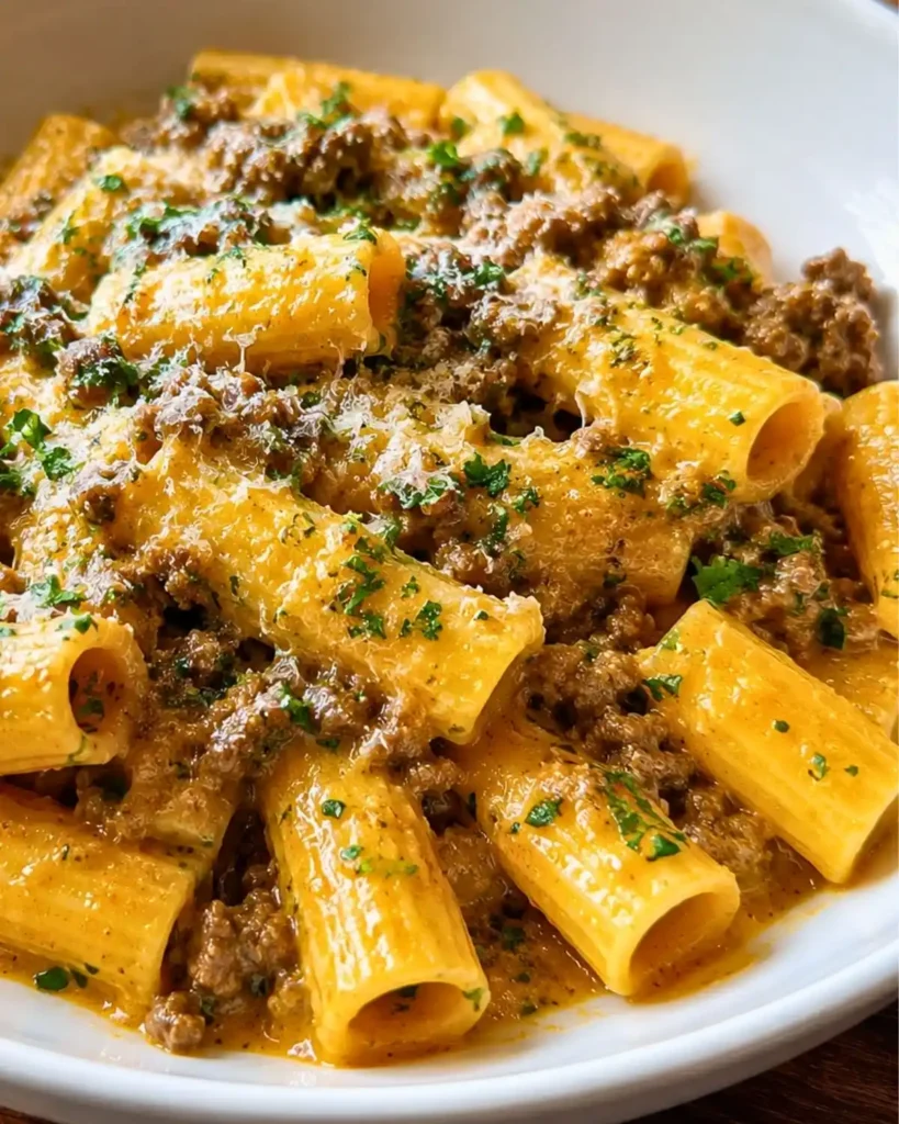 Creamy Parmesan Beef Rigatoni with Garlic Butter Sauce: Comfort Food at Its Best
