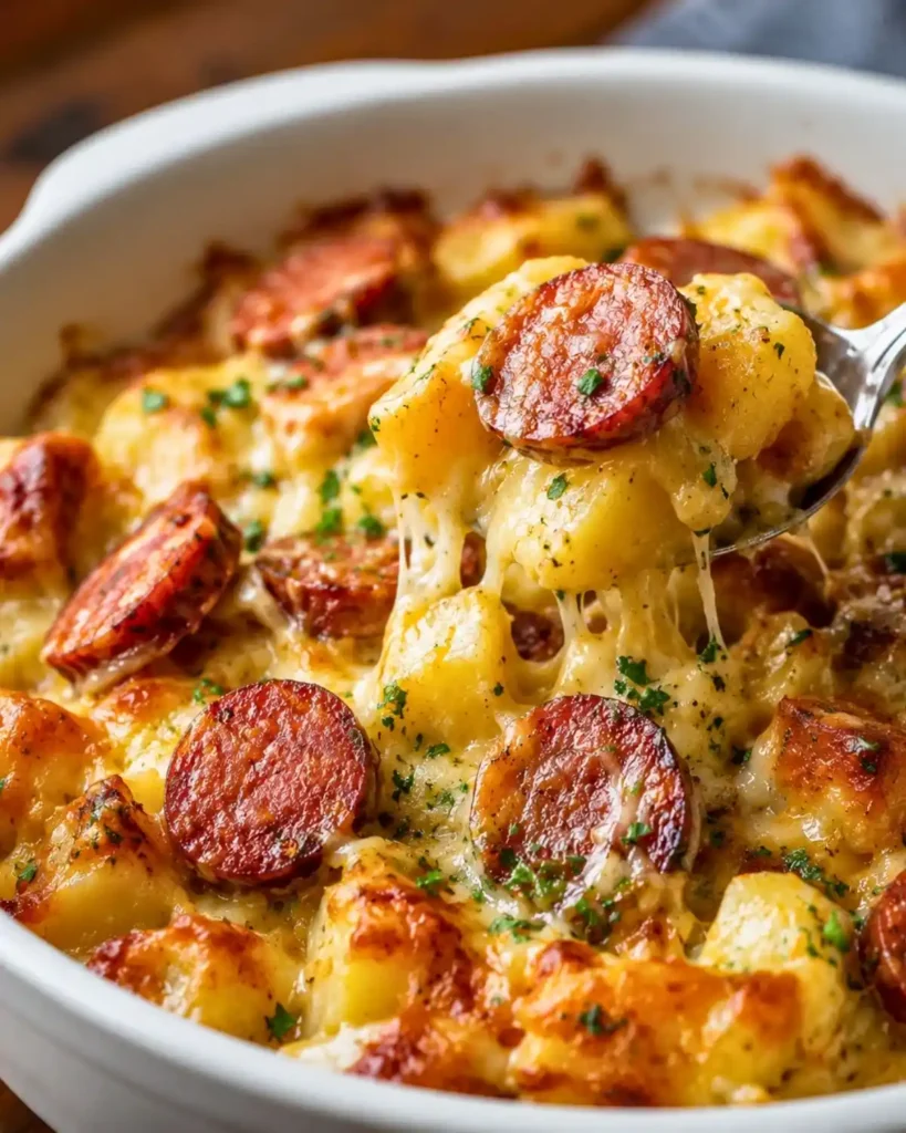 Kielbasa Sausage Cheesy Potato Casserole