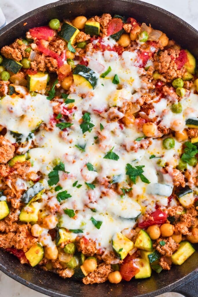 Ground Turkey Zucchini Chickpea Skillet