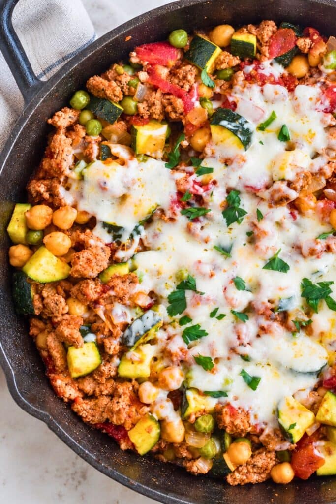 Ground Turkey Zucchini Chickpea Skillet