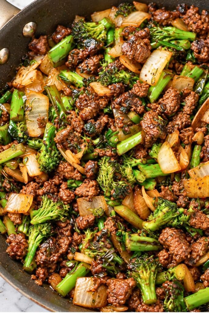 Crispy Ground Beef and Baby Broccoli Bowls