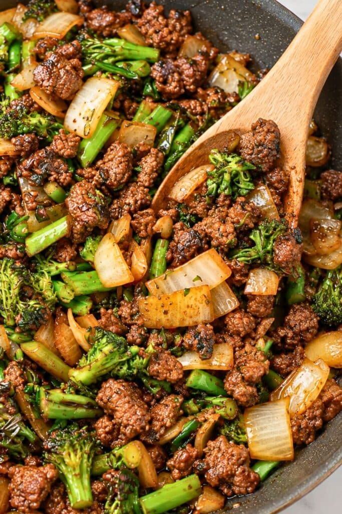 Crispy Ground Beef and Baby Broccoli Bowls