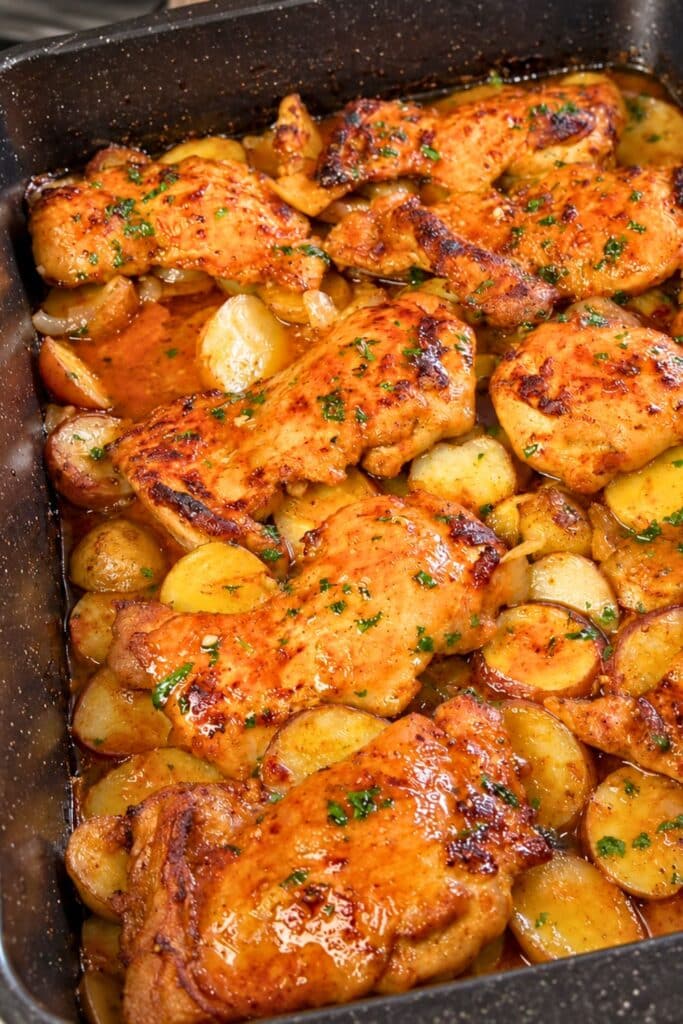 Healthy Saucy Baked Chicken and Potatoes