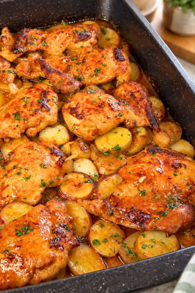 Healthy Saucy Baked Chicken and Potatoes