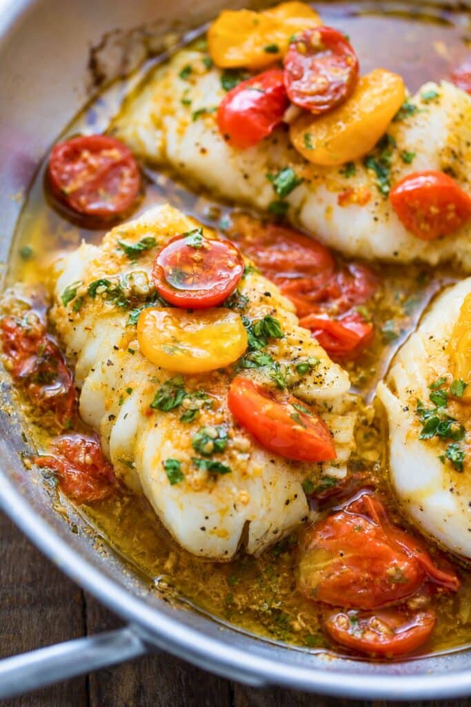 Pan-Seared Cod Recipe with Tomato Basil Sauce