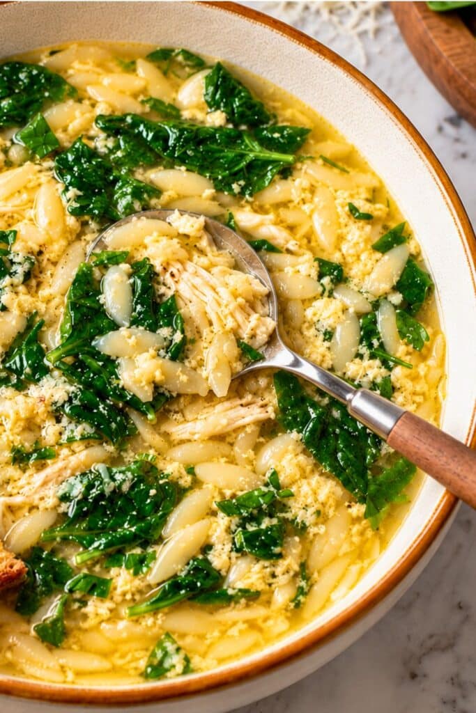 Stracciatella Soup with Spinach and Orzo