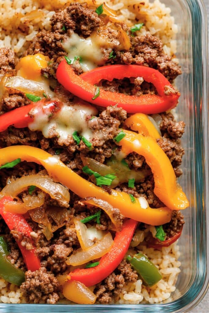 Ground Beef Philly Cheesesteak Bowls