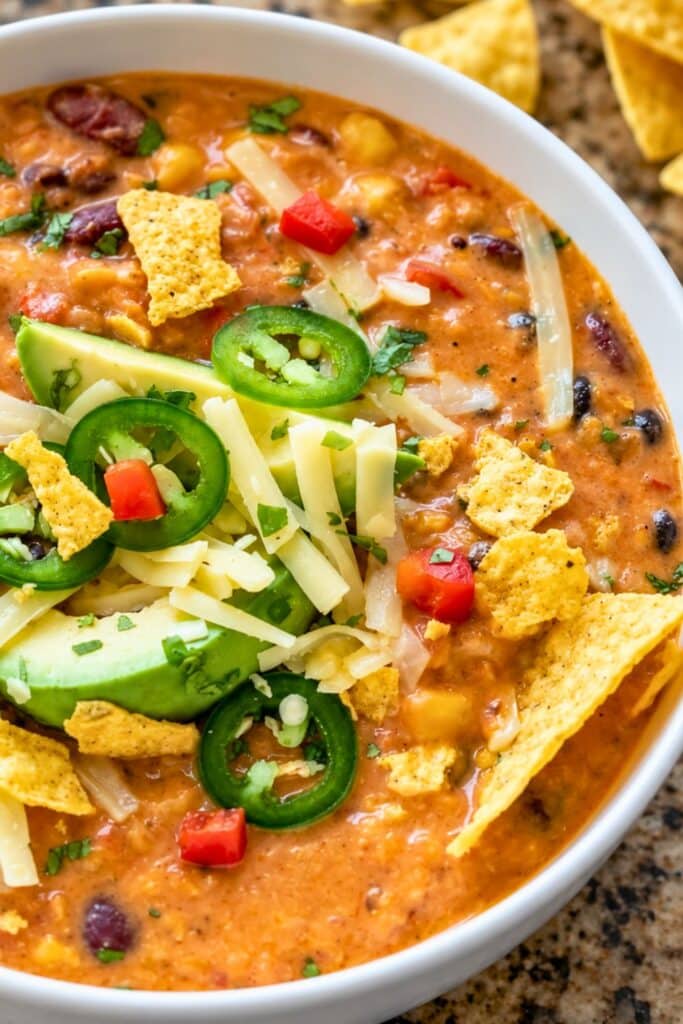 Creamy Vegetarian Tortilla Soup (Easy & Hearty)