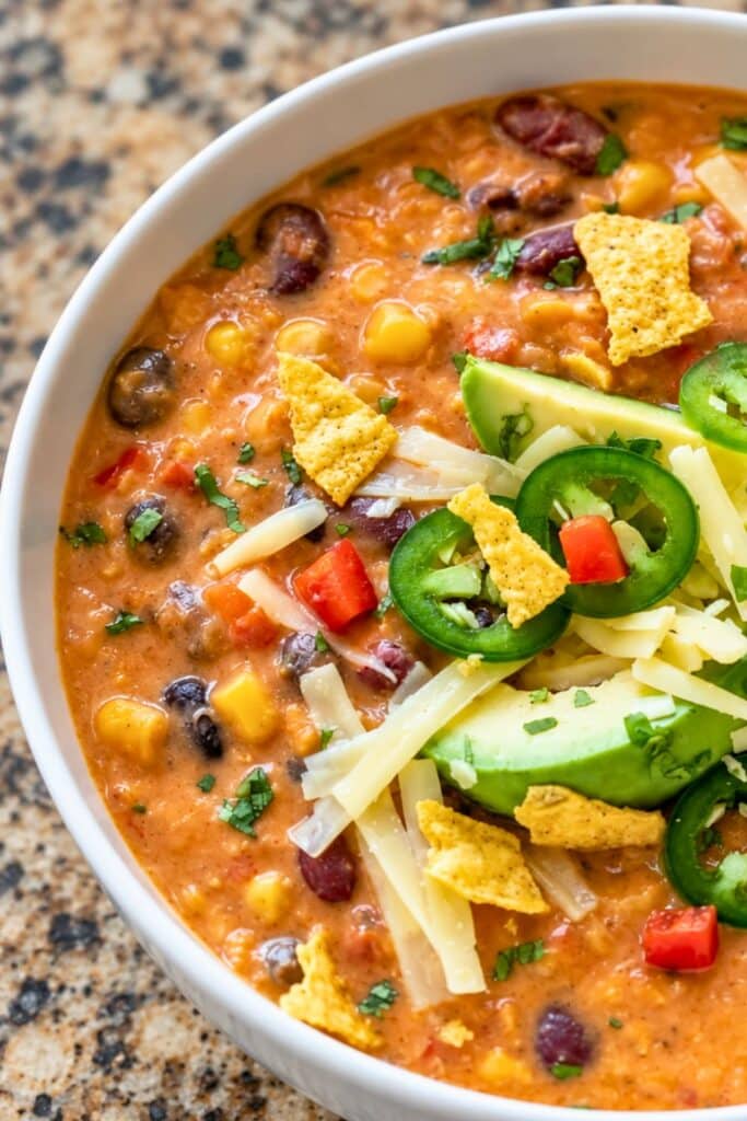 Creamy Vegetarian Tortilla Soup (Easy & Hearty)
