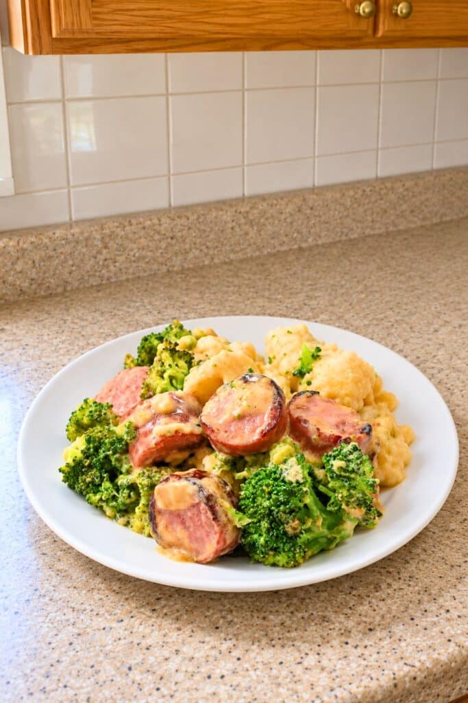 Keto Broccoli and Cauliflower Au Gratin With Sausage