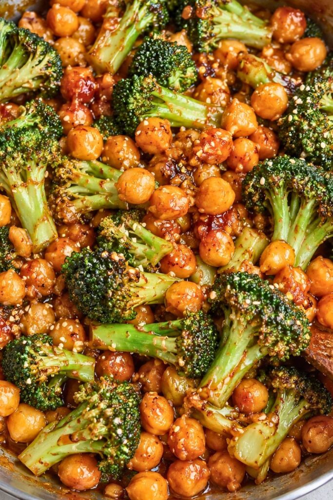 Sticky Sesame Chickpeas & Broccoli