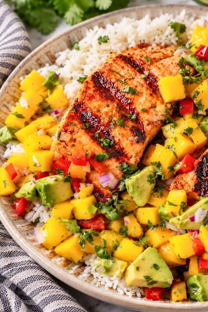 Mango Salmon with Avocado Salsa