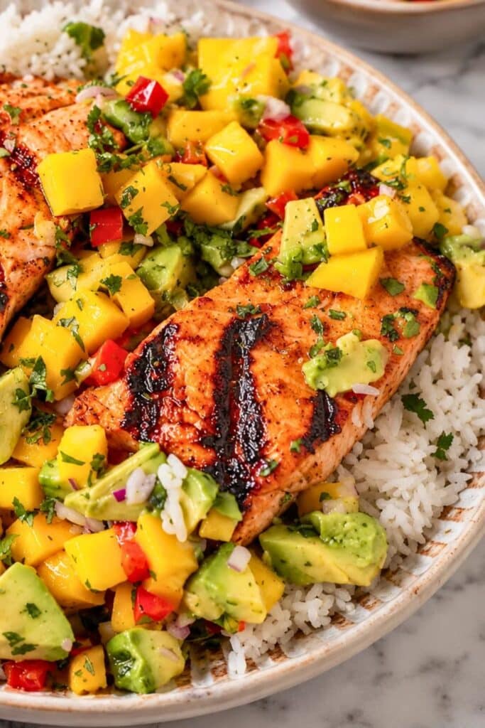 Mango Salmon with Avocado Salsa