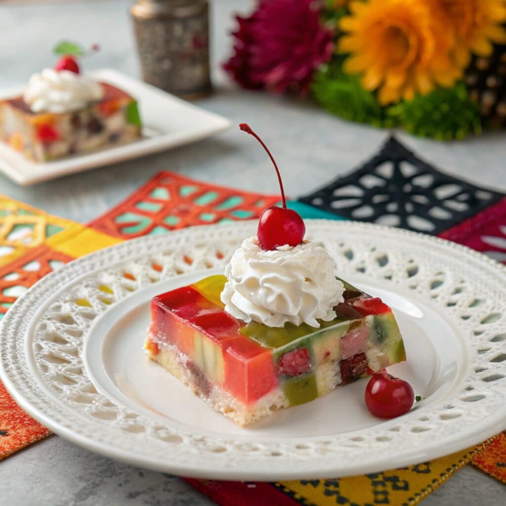 Mosaico de Gelatina: Colorful No-Bake Desserts For Summer Parties 7 serving mosaico de gelatina slice