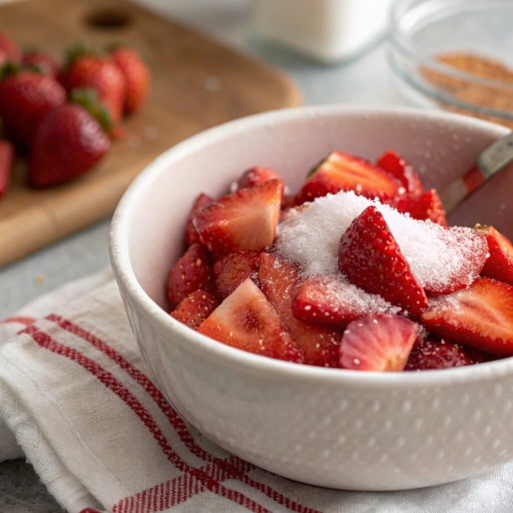 Macerated strawberries for fresas con crema