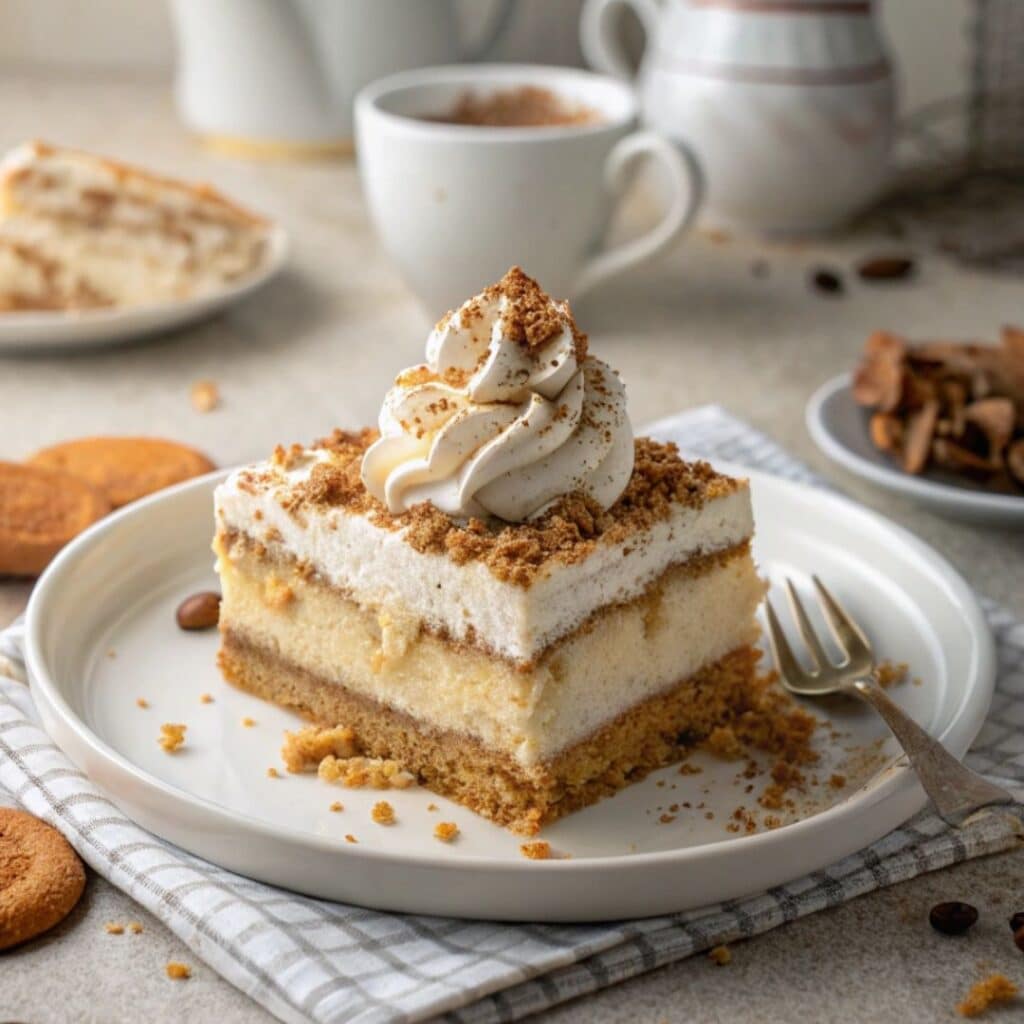 biscoff tres leches box cake slice