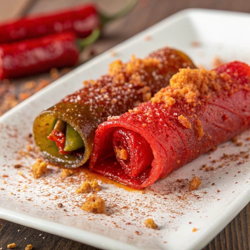 Wrapping a chamoy pickle in fruit roll-up