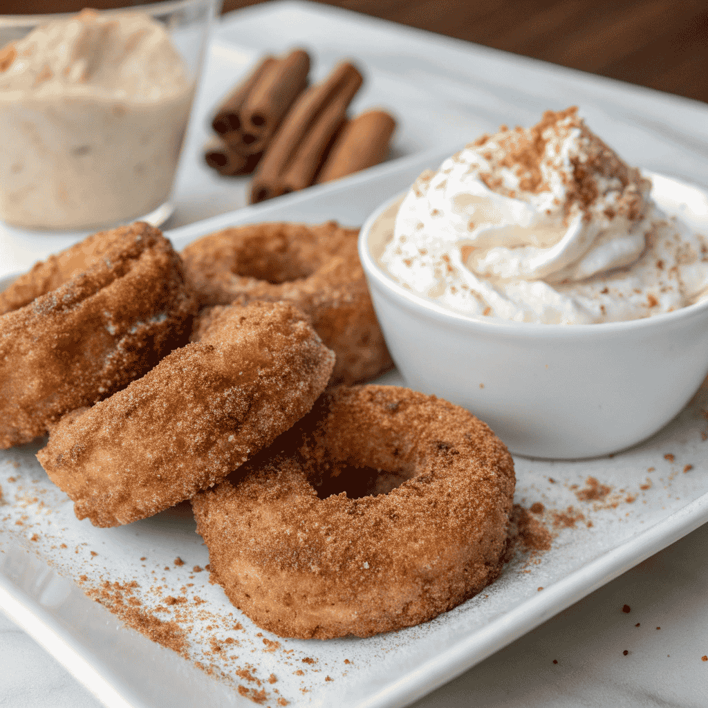 served keto churro donuts with cinnamon topping