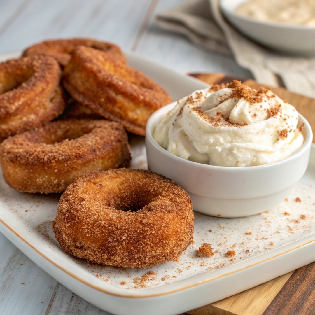 air fryer keto churro donuts on rustic plate