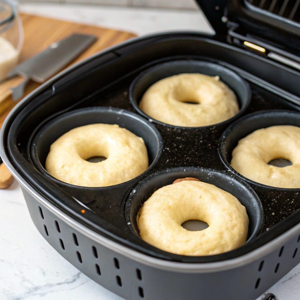 shaped keto donuts in air fryer basket