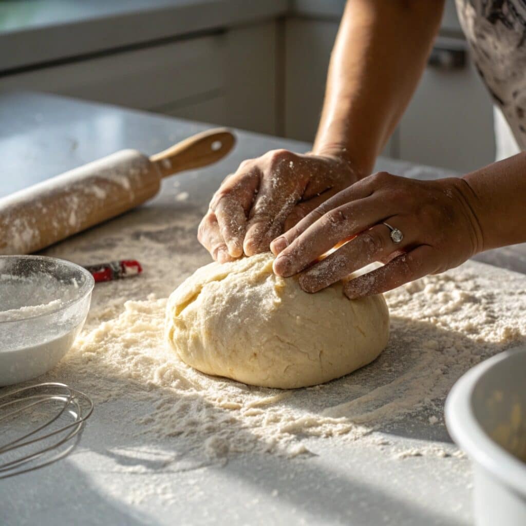 Kneading vegan concha dough