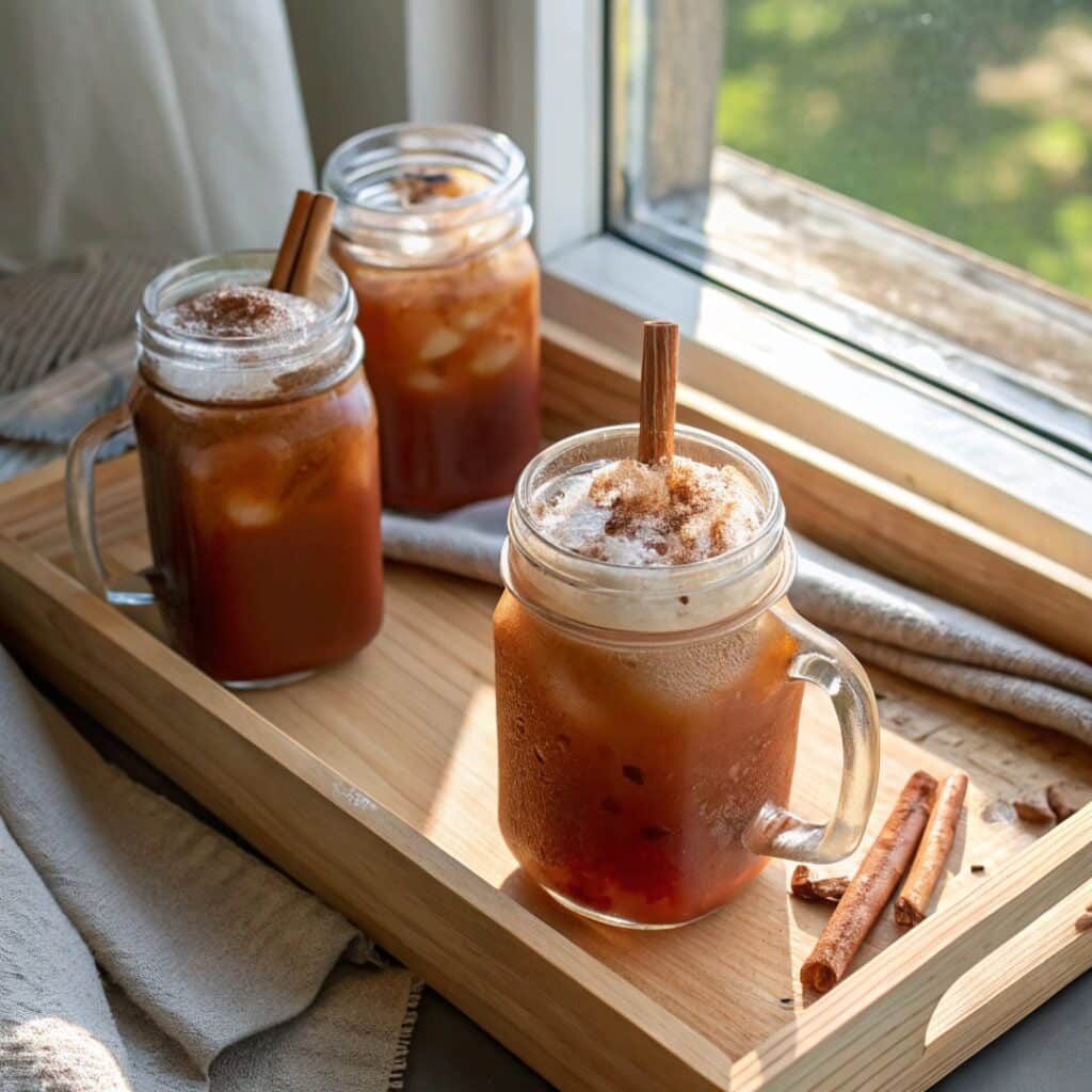 Mason jars filled with hojicha horchata