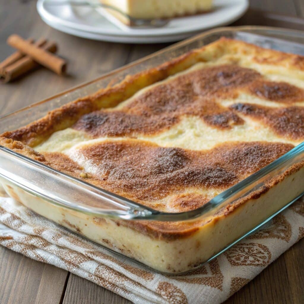 Freshly baked Mexican sopapilla cheesecake with golden top