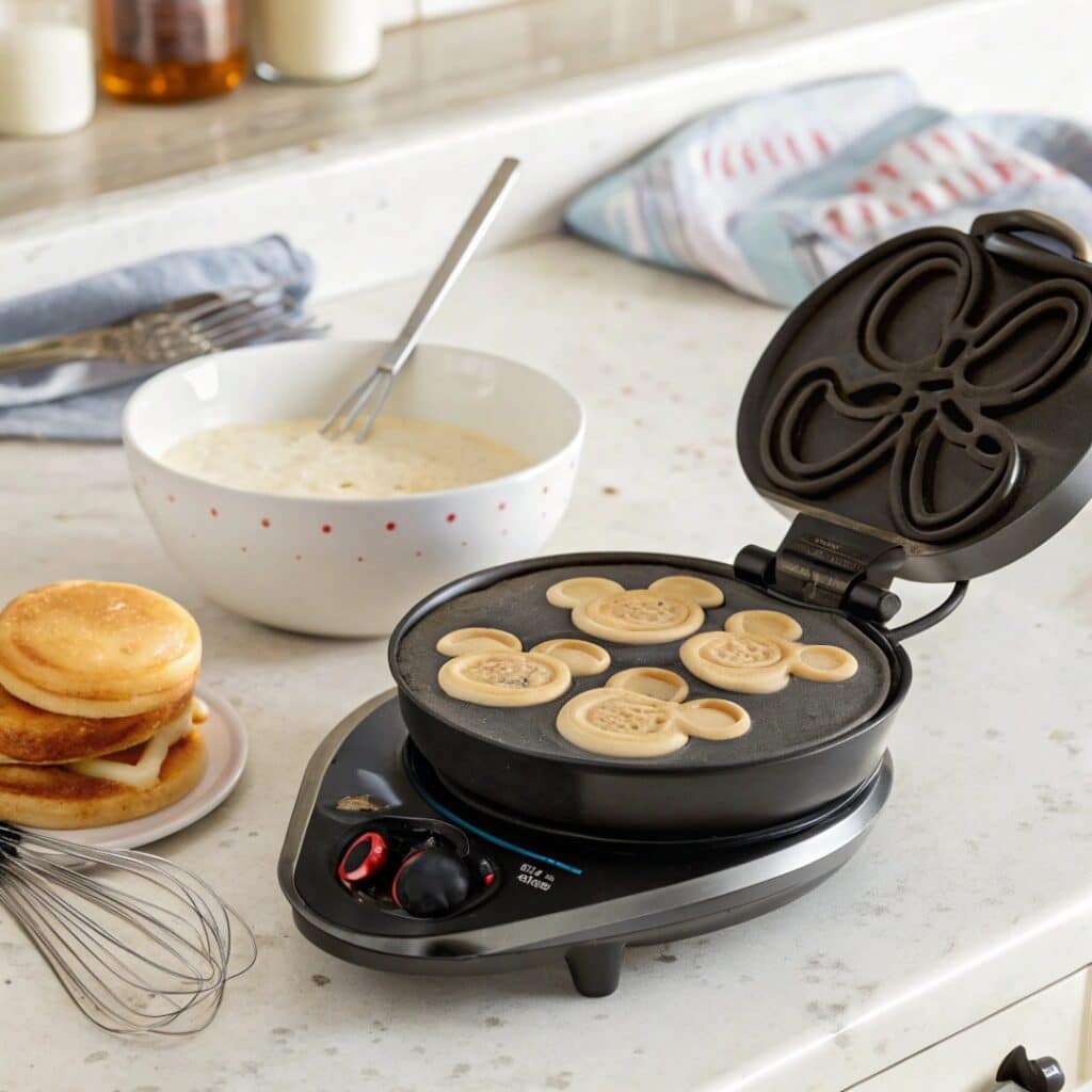 Preheating Mickey waffle maker