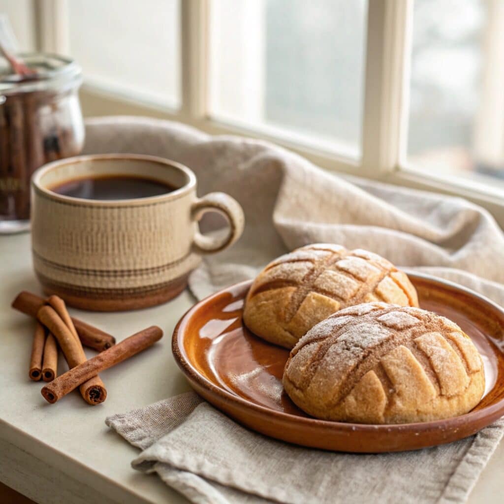Vegan conchas served with coffee