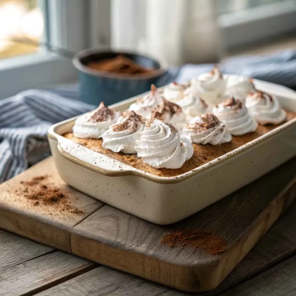 Dalgona coffee tres leches cake with whipped dalgona topping