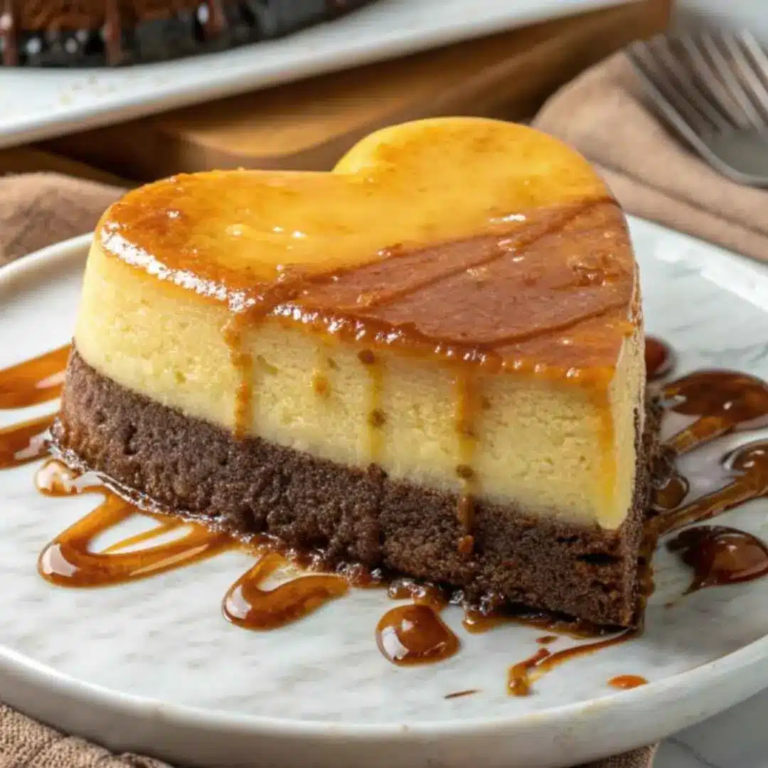 Chocoflan Heart Shape Recipe: Show-Stopping Flan Cake Made with Love 3 Heart-shaped chocoflan