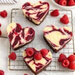 Heart shaped brownies with raspberry swirl and cheesecake