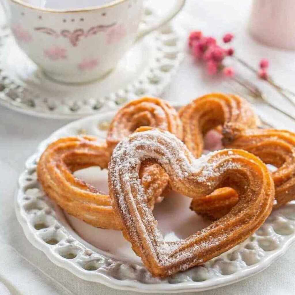 Heart-Shaped Churros with Sauce Chocolate