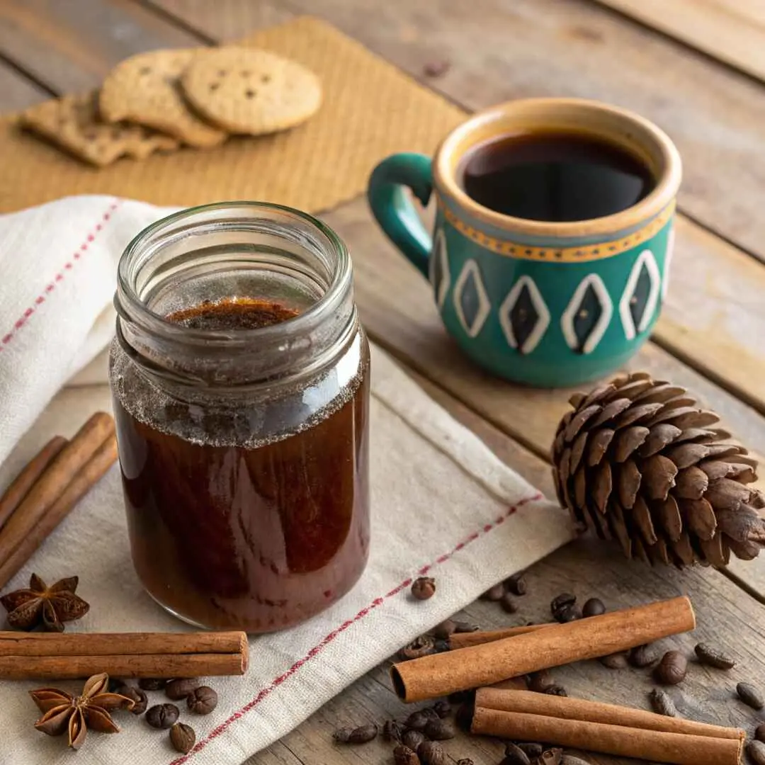 Cafe de olla syrup in glass jar with spices