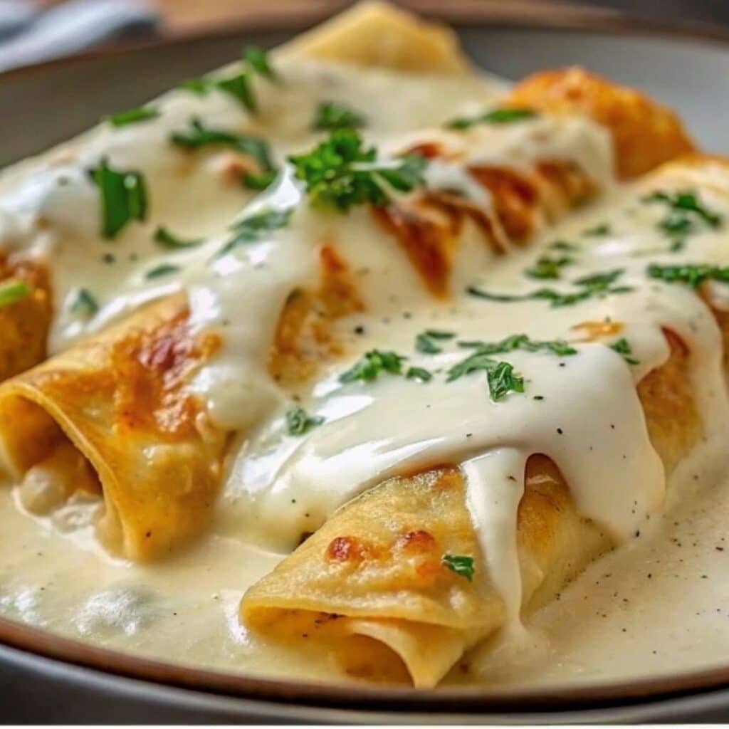 Chicken Enchiladas with Sour Cream White Sauce