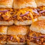 BBQ Chicken Sliders with melted cheese and shredded chicken