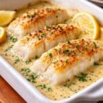 Baked cod in coconut lemon cream sauce