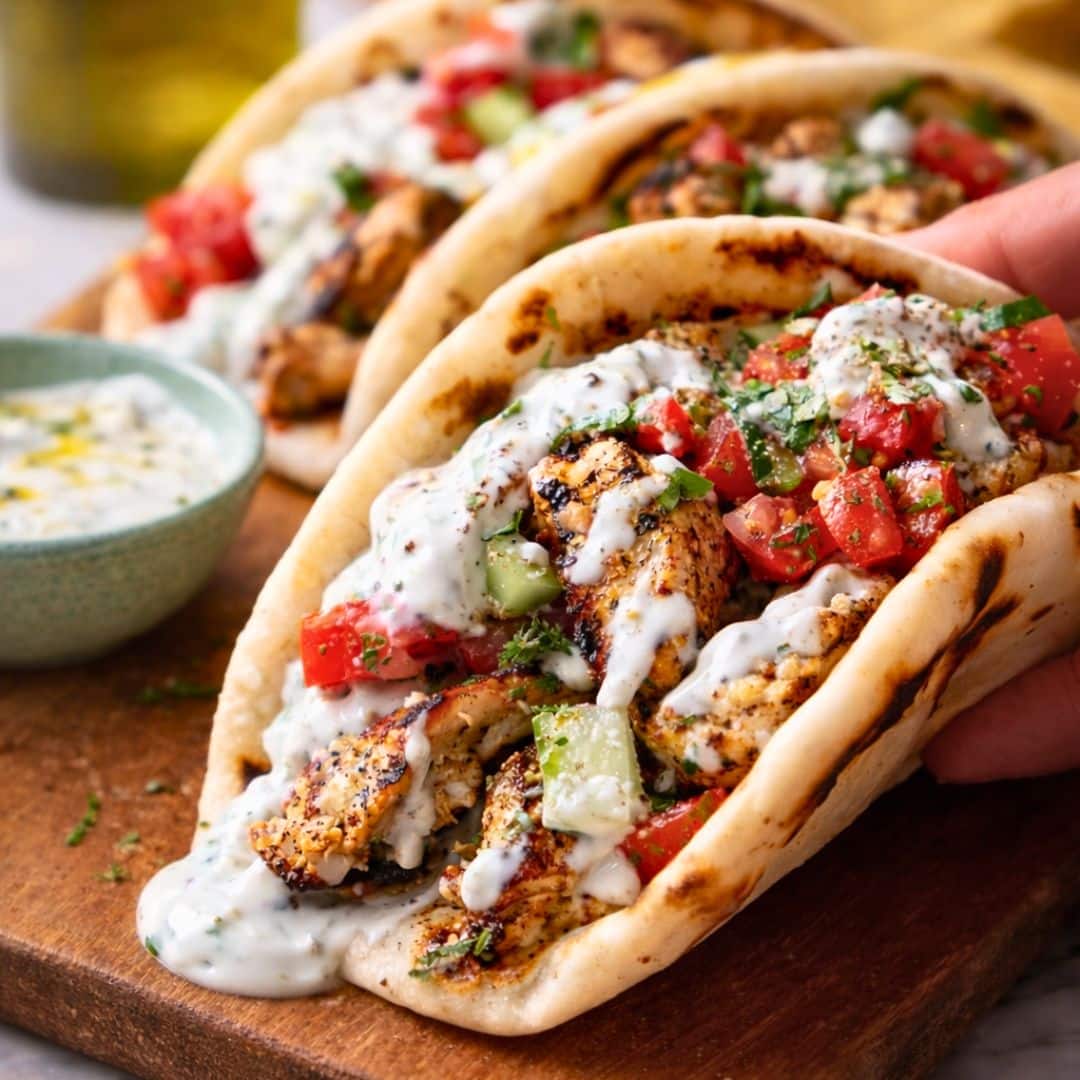 Mediterranean chicken tacos
