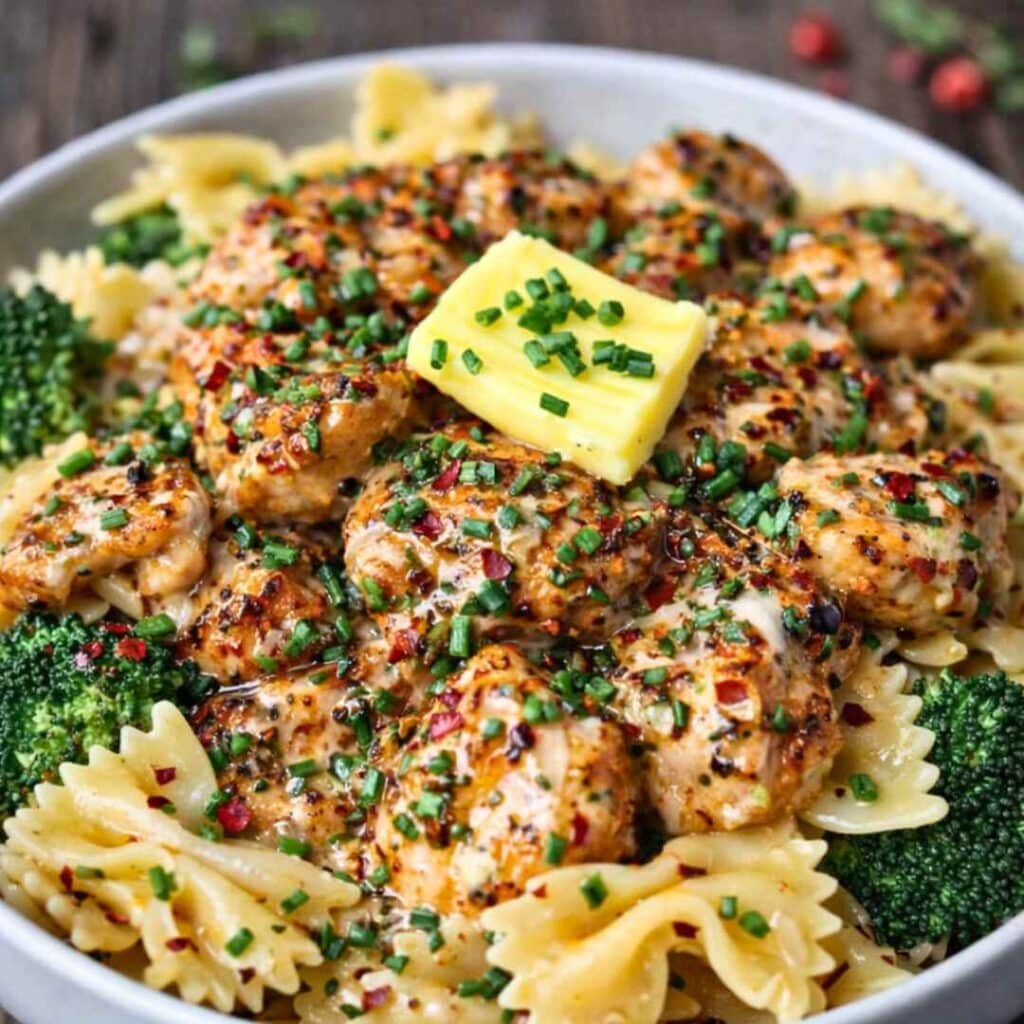 Cowboy Butter Lemon Bowtie Chicken with Broccoli