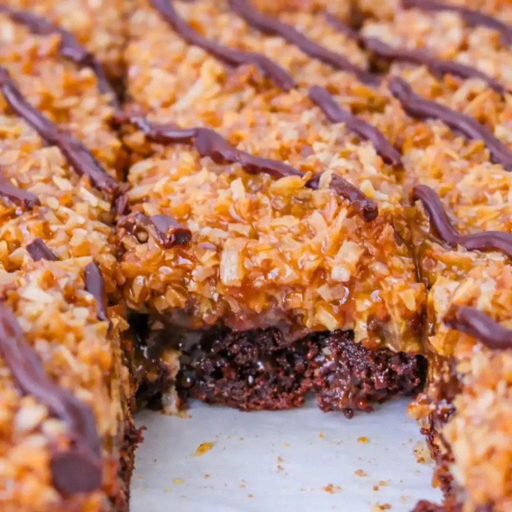 Samoa Brownies Recipe with Caramel Coconut Topping
