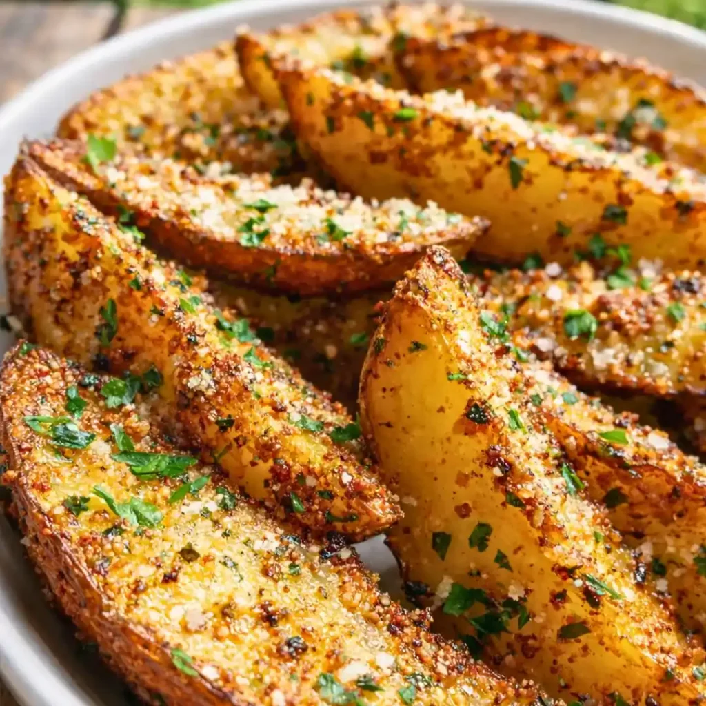 Crispy Baked Garlic Parmesan Potato Wedges Recipe