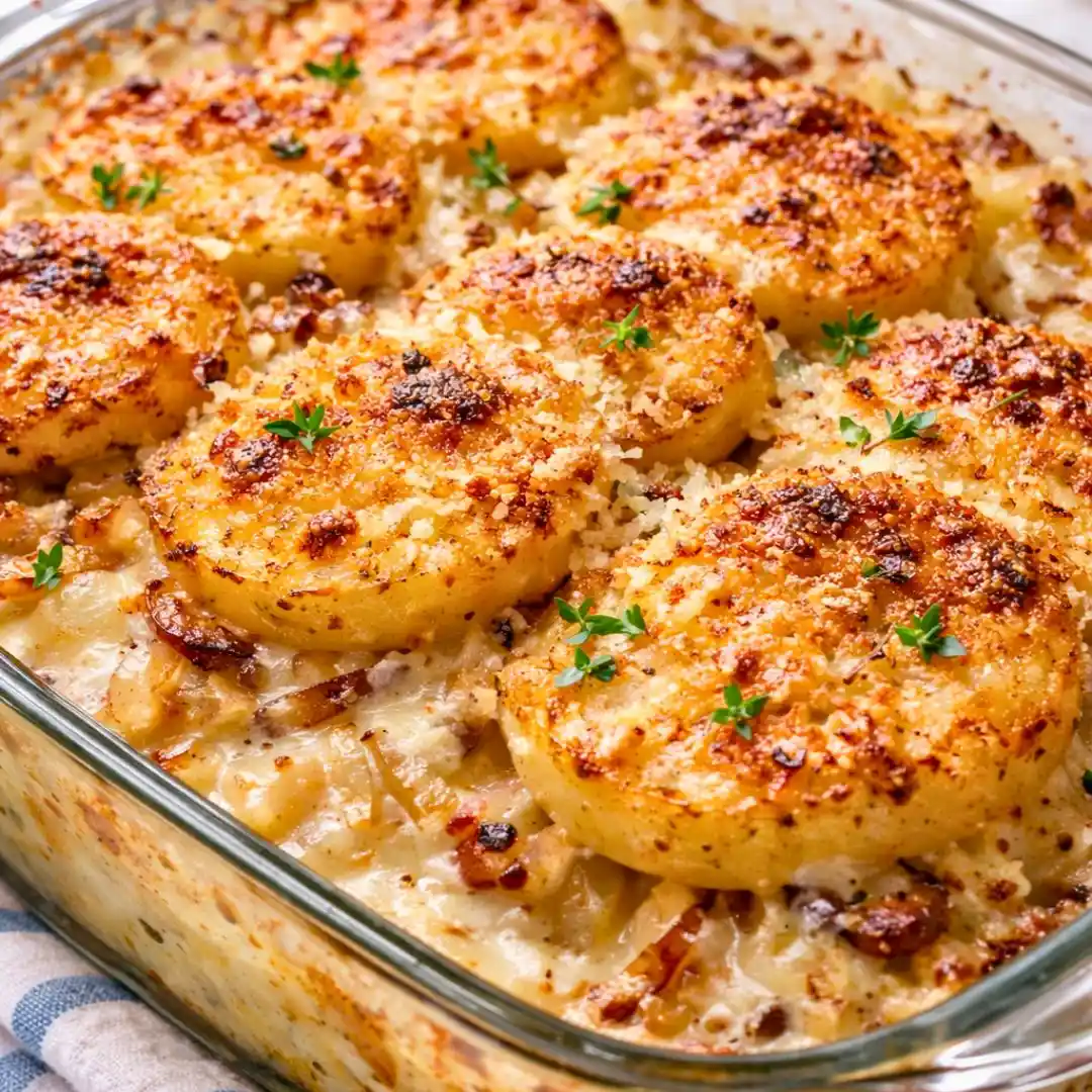 Creamy Baked Potatoes with Caramelized Onions