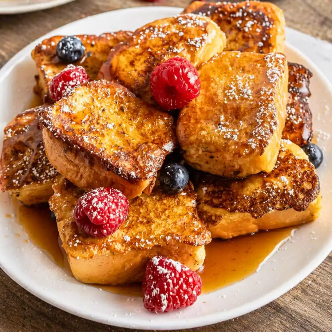 Hawaiian Roll French Toast Bites with Berries & Syrup