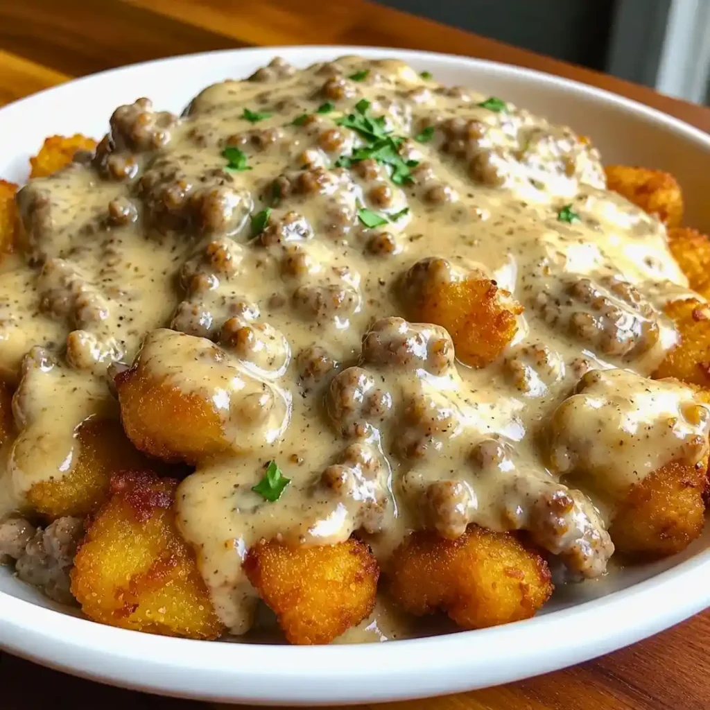 Hearty Tater Tot Breakfast Bowl with Sausage Gravy