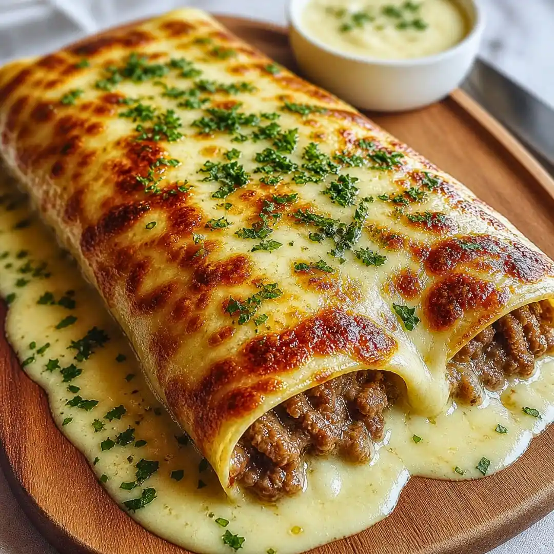 Cheesy Beef Enchiladas with Creamy White Sauce
